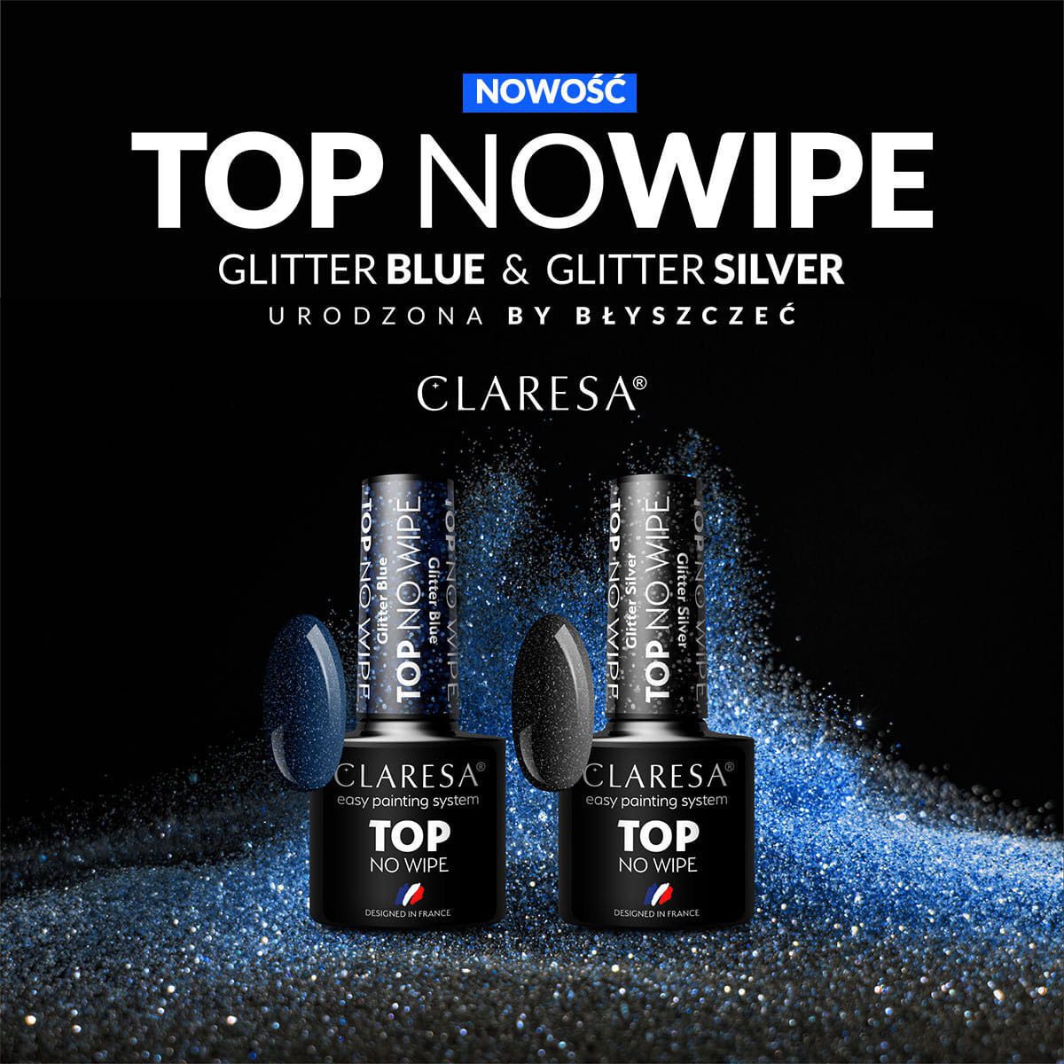 CLARESA TOP NO WIPE Glitter SILVER 5 ml CLARESA TOP SHINE 5 ml