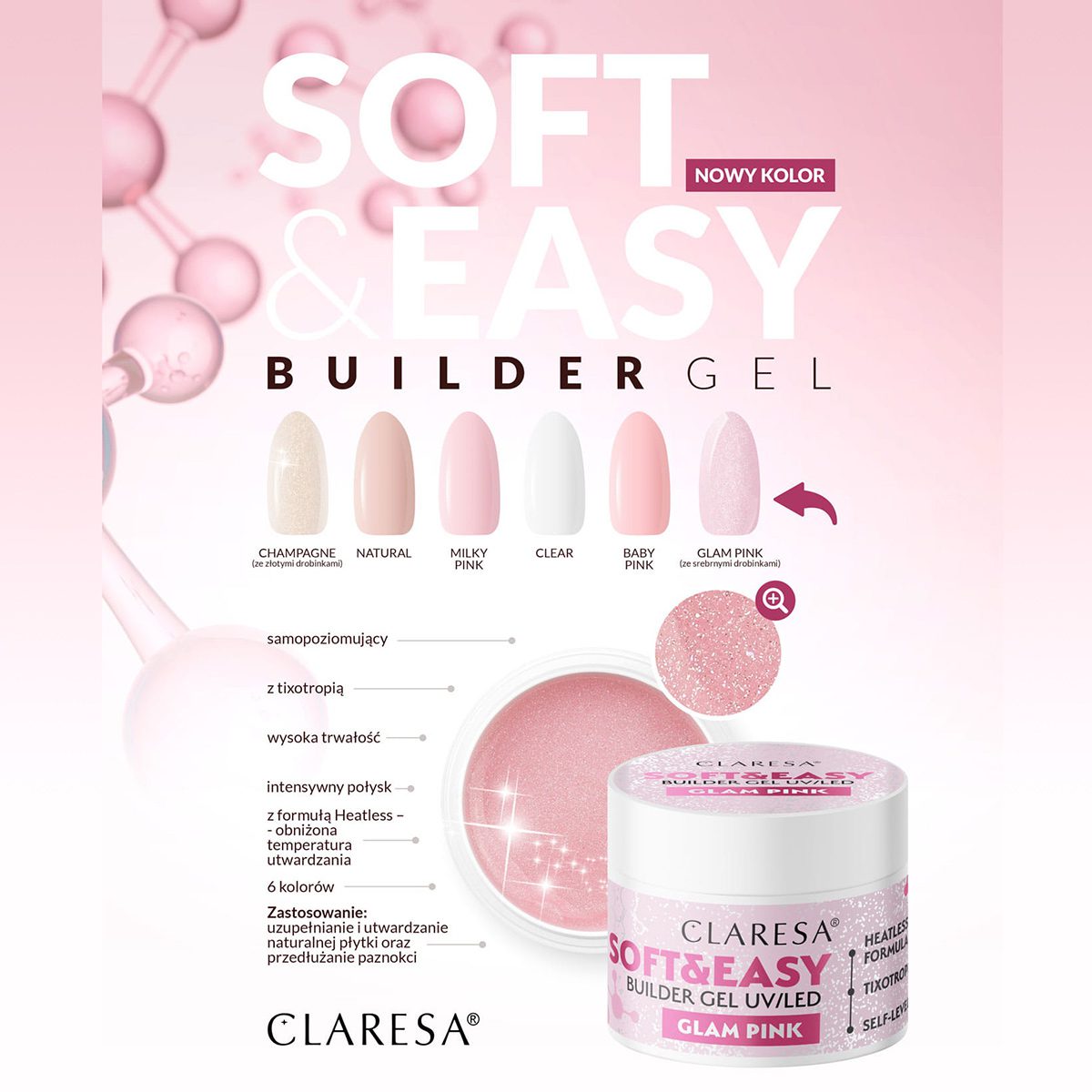 Claresa SOFT&EASY Builder Gel GLAM PINK, rakennusgeeli, 45 g Claresa SOFT&EASY Builder Gel GLAM PINK, rakennusgeeli, 45 g