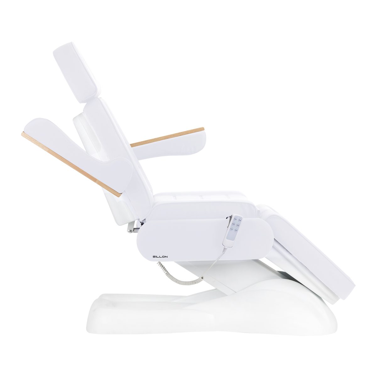 Sähkökäyttöinen hoitotuoli Sillon Lux, 3 moottoria, kylmän valkoinen Sähkökäyttöinen hoitotuoli Sillon Lux, 3 moottoria, kylmän valkoinen