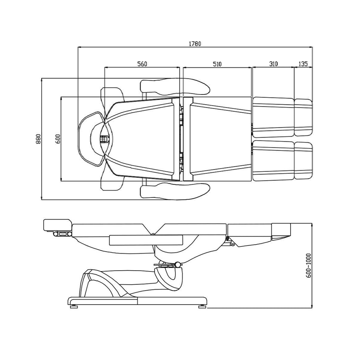 Hoitotuoli AZZURRO 869AS PEDI, kääntyvä, 5 moottoria, valkoinen AZZURRO 838 SPA hoitopeti, 4 moottoria