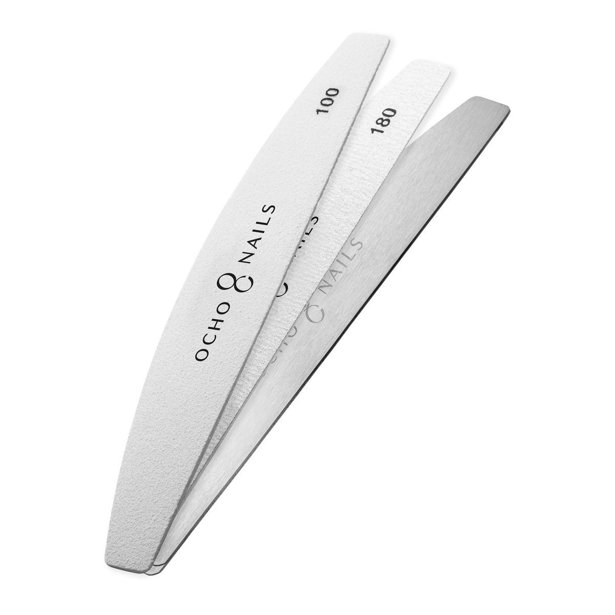 Ocho Nails metallinen viilarunko puolikuu + vaihtopinnat 100/180, 20 kpl Ocho Nails metallinen viilarunko puolikuu + vaihtopinnat 100/180, 20 kpl