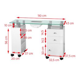 Manikyyripöytä GLAS 013B, imulaitteella, valkoinen