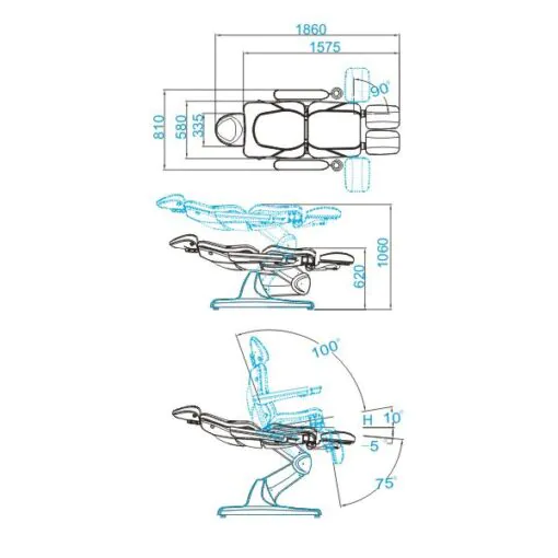 Hoitotuoli, sähköinen AZZURRO 870S PEDI, 3 moottoria, valkoinen
