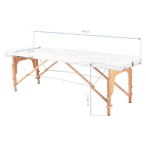 Taitettava puinen hierontapöytä COMFORT, 3 segmenttiä, valkoinen